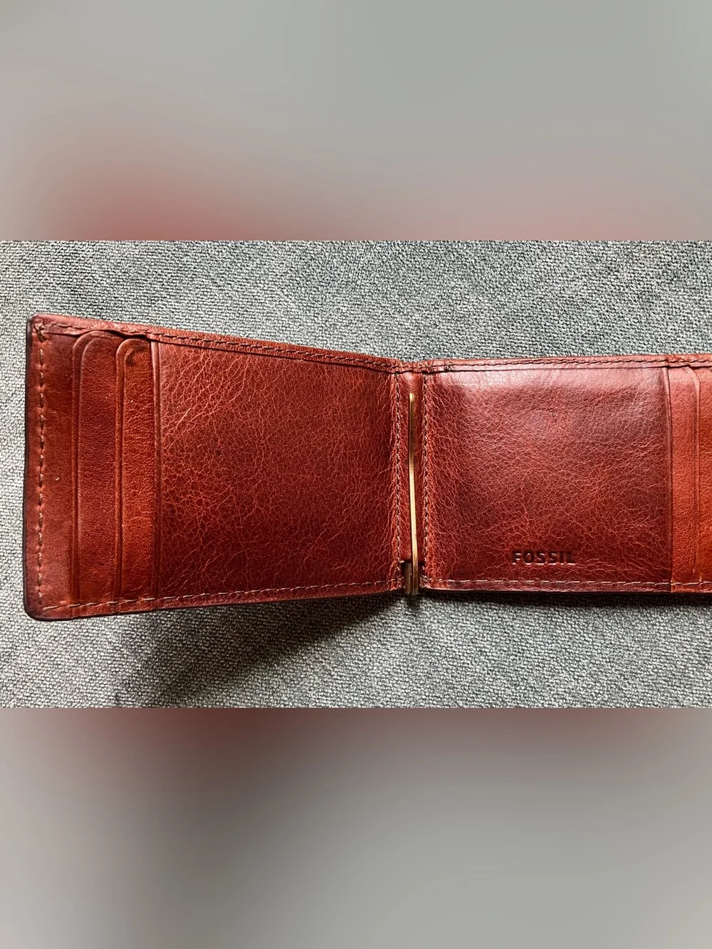Fossil Cognac Leather Beck Money Clip Bifold
